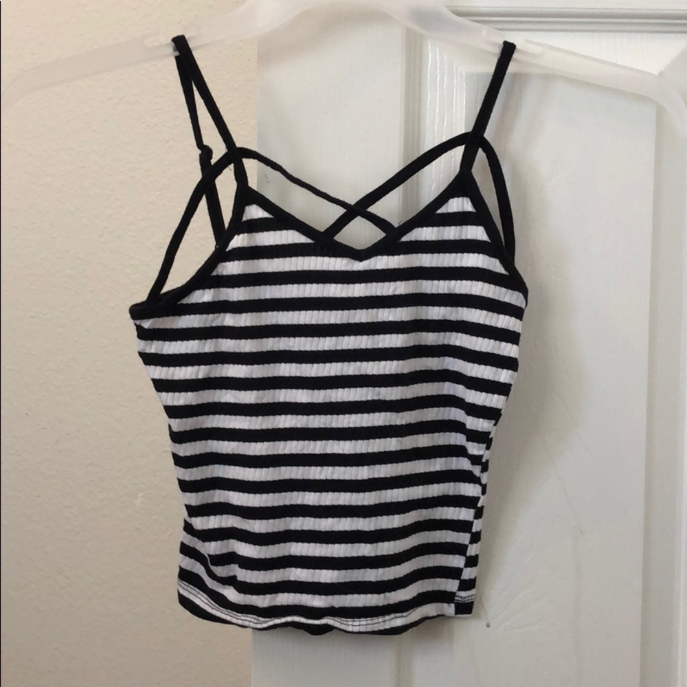 Black and white strappy crop